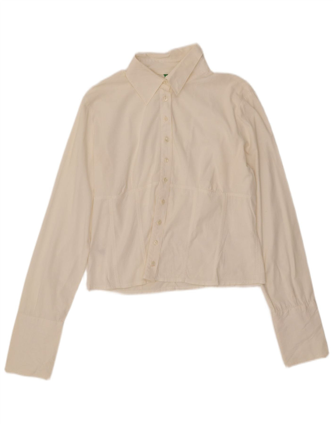 BENETTON Dame Crop Shirt Bluse UK 14 Stor hvid bomuld