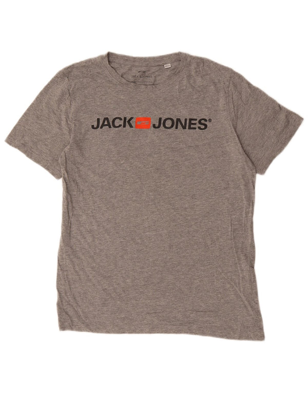 Jack & Jones Mens Graphic T-Shirt Top Large Grey Flecked Cotton
