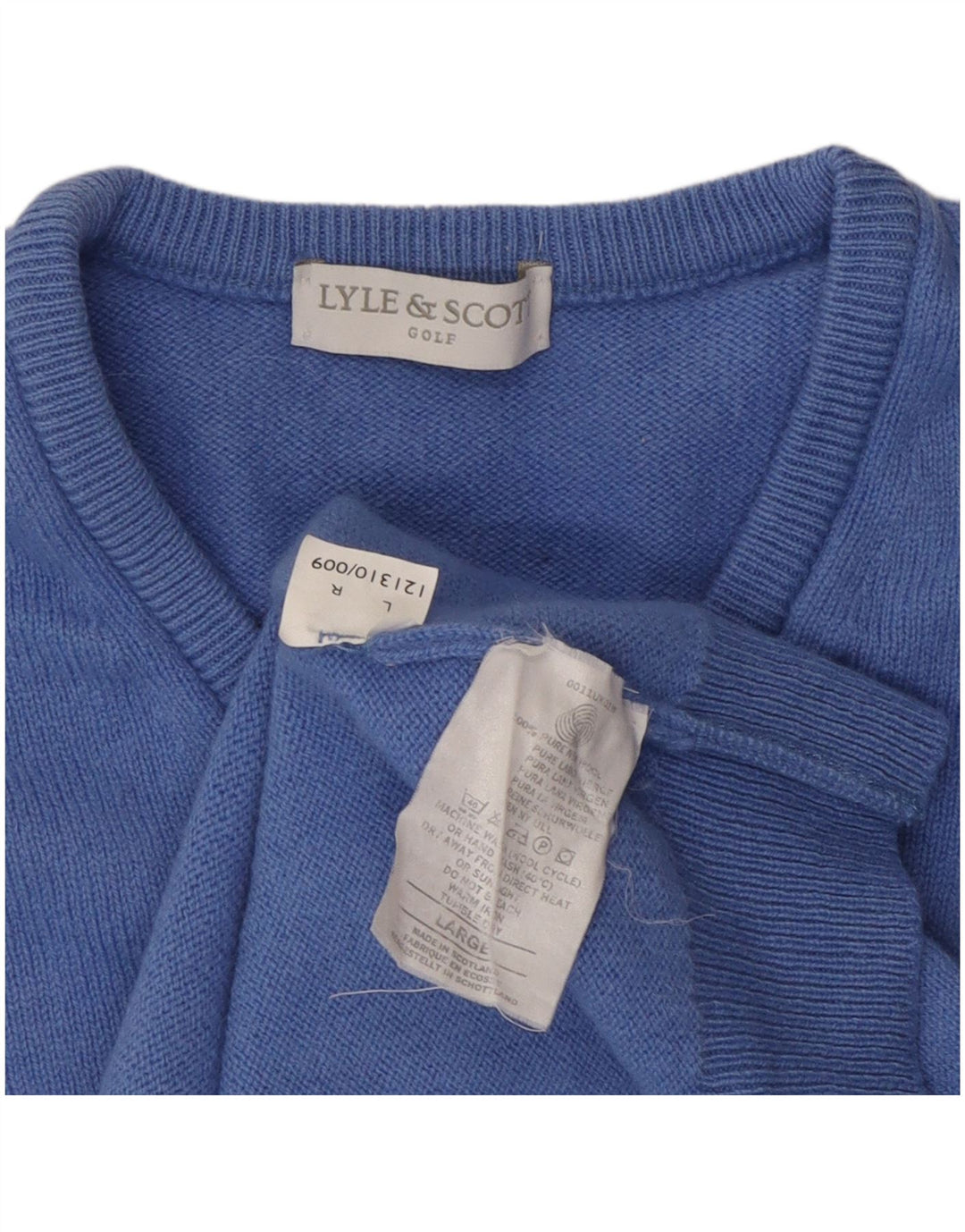 LYLE & SCOTT Dame Golf V-hals sweater UK 16 Large Blue Wool
