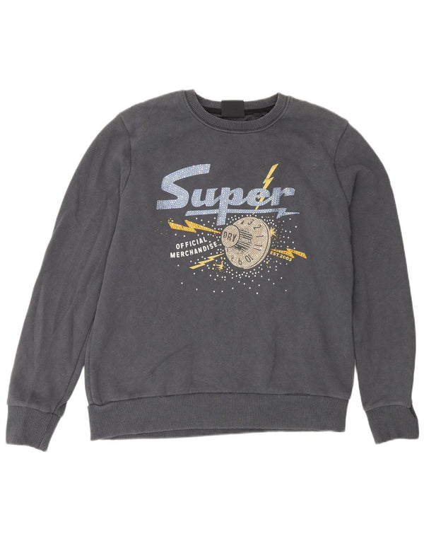 Superdry Womens Graphic Loose Fit Sweatshirt Jumper UK 12 medium Grey