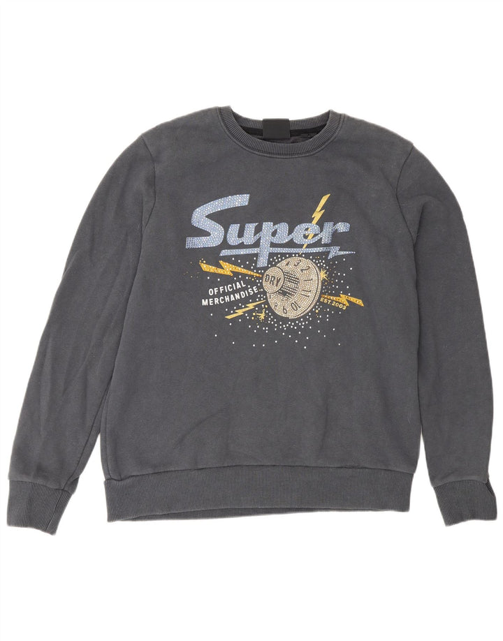 Superdry Womens Graphic Loose Fit Sweatshirt Jumper UK 12 mellemgrå