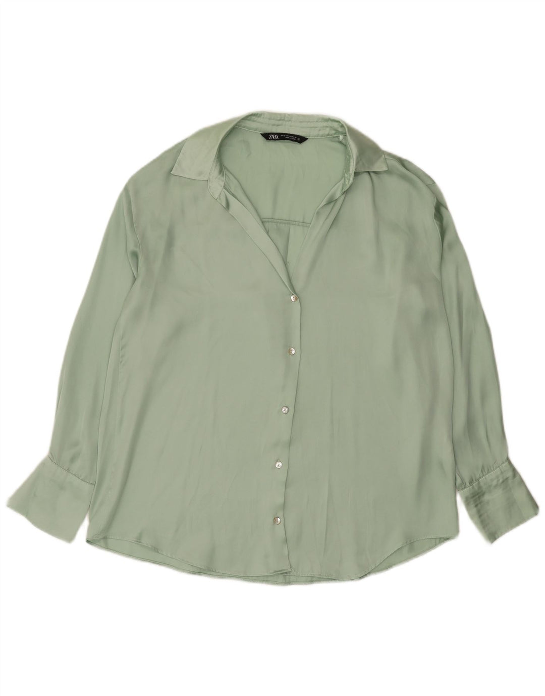 Zara Oversized skjortebluse til kvinder UK 14 Medium Green Polyester