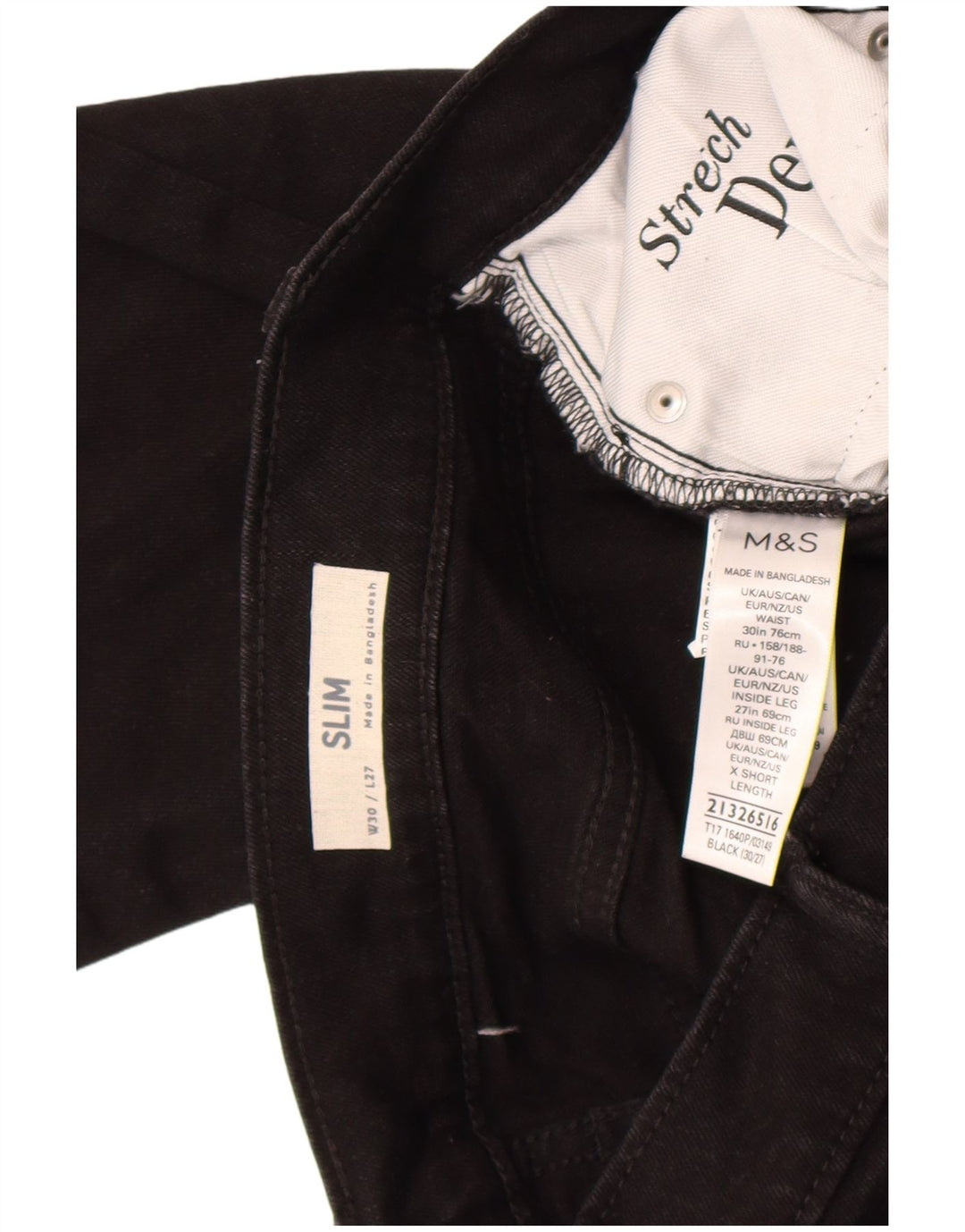 Marks & Spencer Herre Slim Jeans W30 L27 Sort Bomuld
