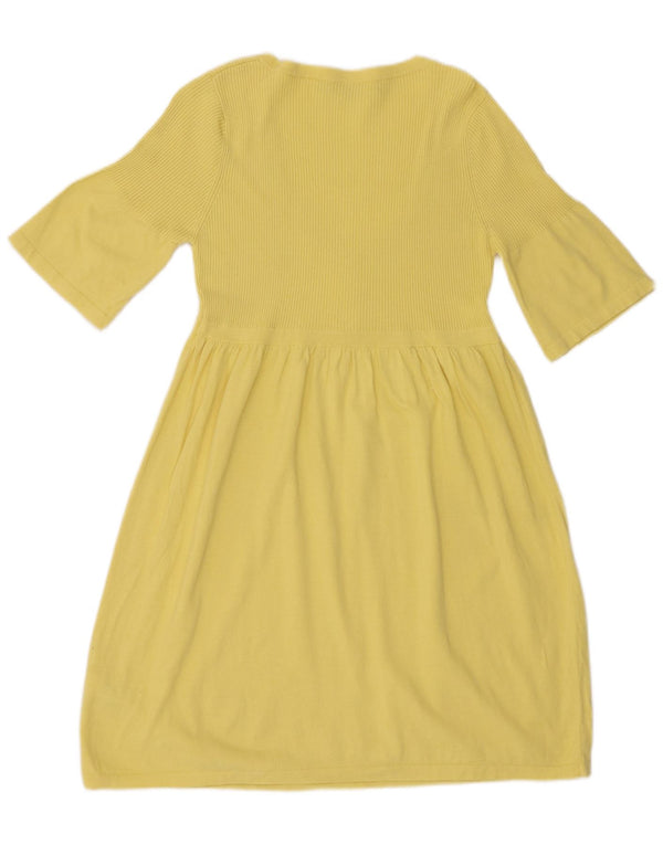 French Connection Womens 3/4 Sleeve Jumper Dress UK 16 Large Yellow Cotton