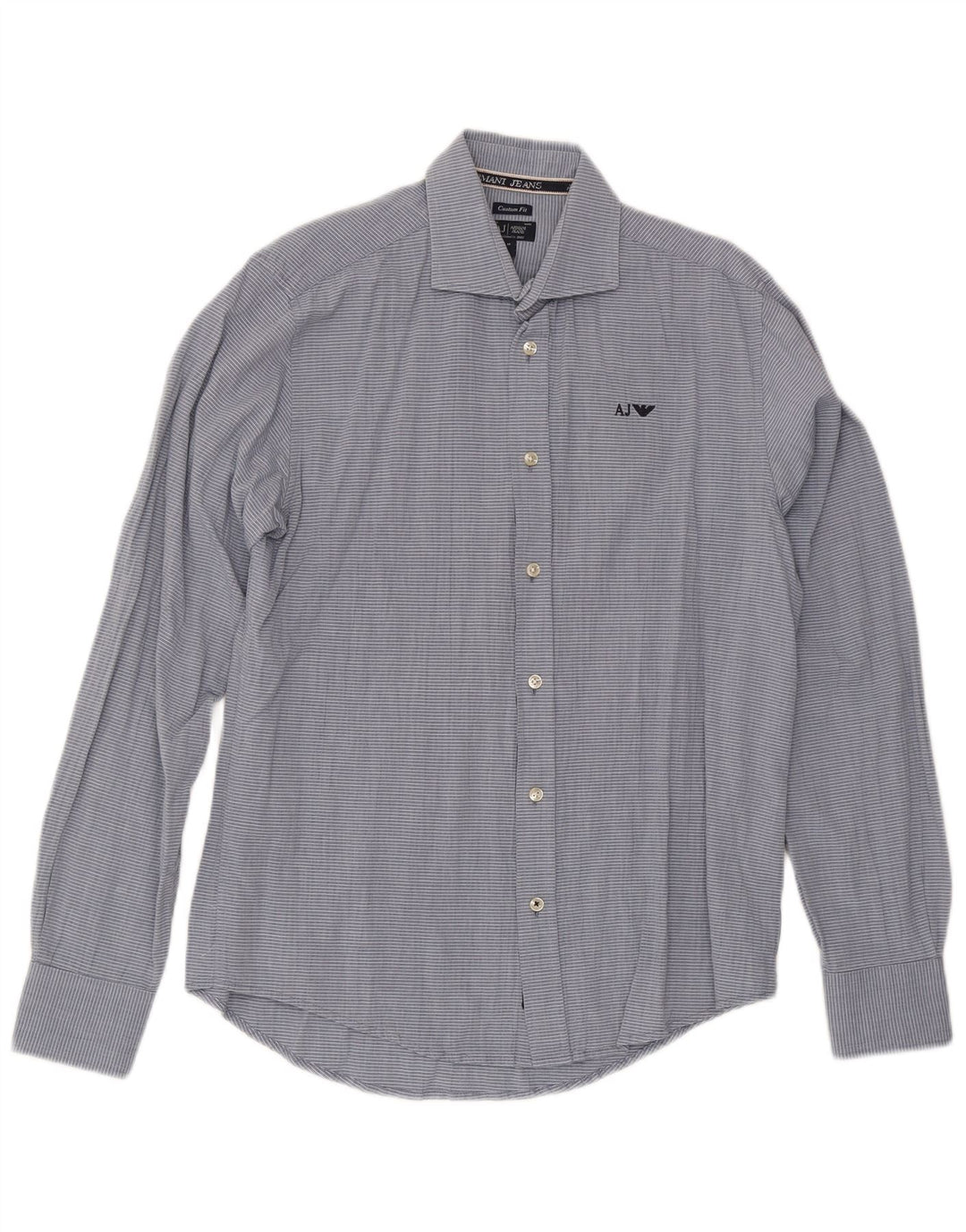 Armani Jeans Herre Custom Fit skjorte mellemblå nålestribet bomuld