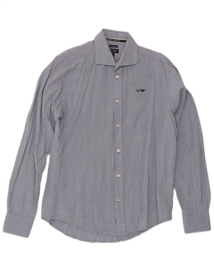 Armani Jeans Herre Custom Fit skjorte mellemblå nålestribet bomuld
