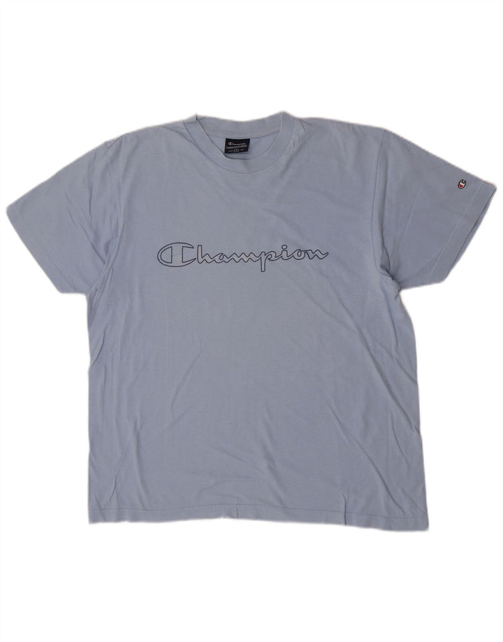 Champion Herre Grafisk T-Shirt Top Stor Blå Bomuld