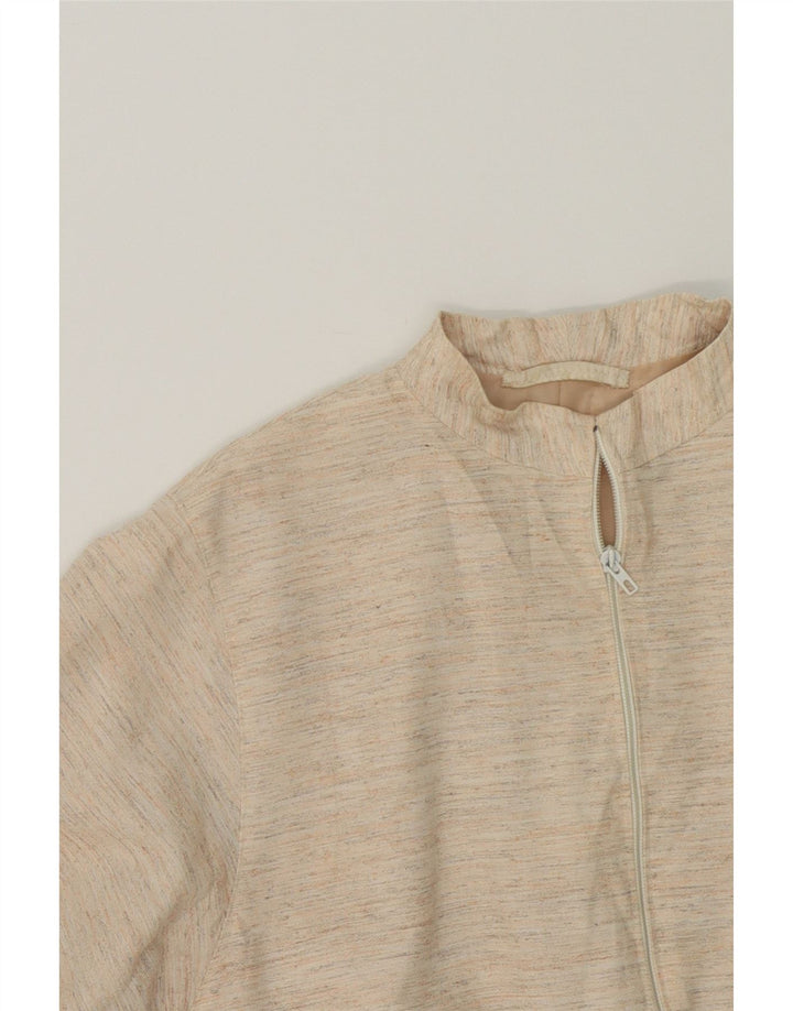 VINTAGE Womens Bomber Jacket UK 16 Large Beige Pinstripe Vintage Vintage and Second-Hand Vintage from Messina Hembry 