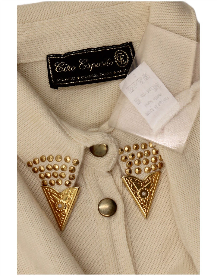 CIRO ESPOSITO Dame strik skjorte bluse UK 14 Large Off White Uld