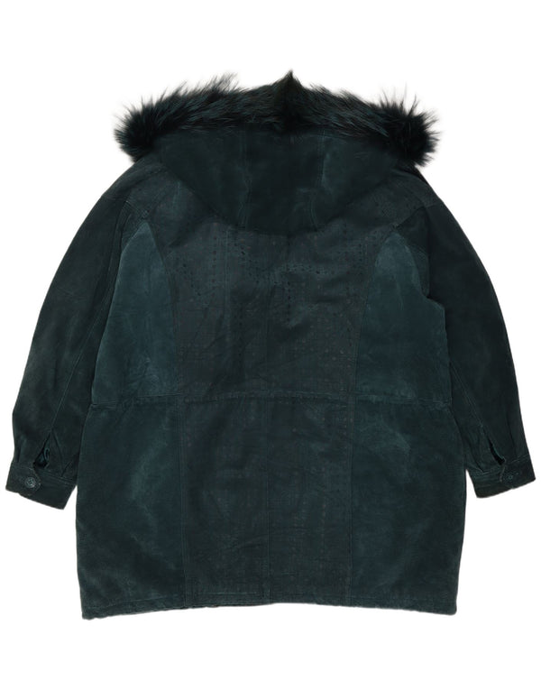 Læder Sound Dame Hætte Ruskind Windbreaker Coat UK 22 3XL Grønt Læder