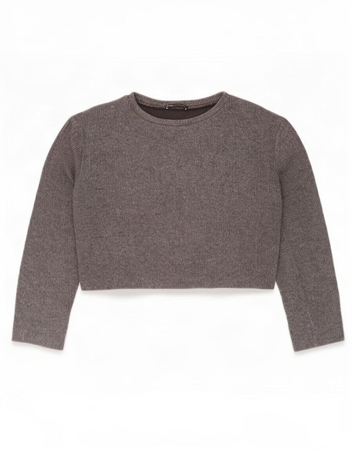 Zara Dame Crop Top Langærmet UK 14 Medium Grå
