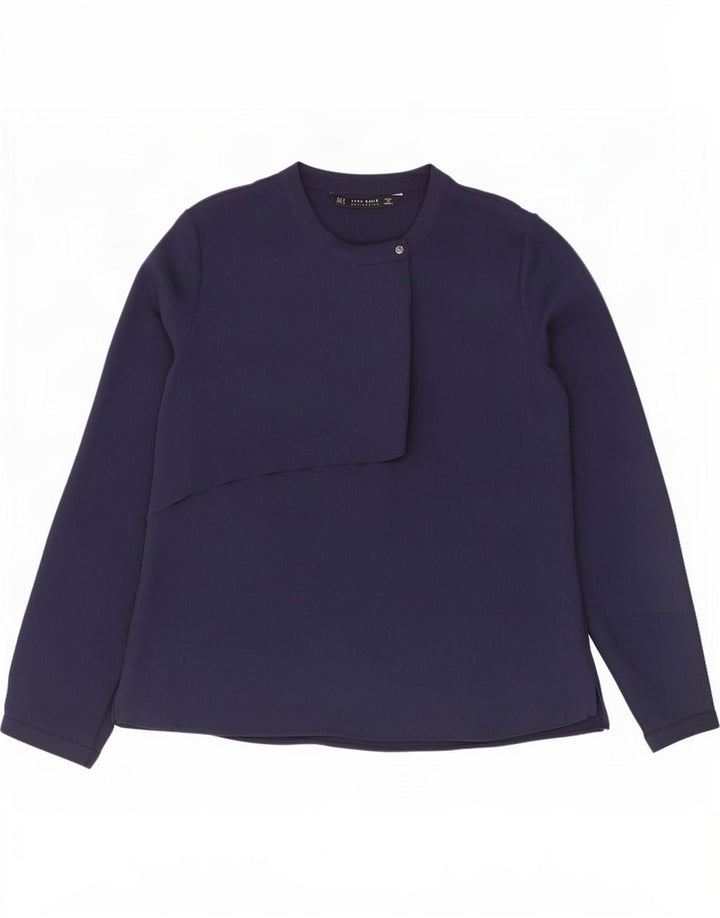 Zara Dame Langærmet Bluse Top UK 12 Medium Navy Blue