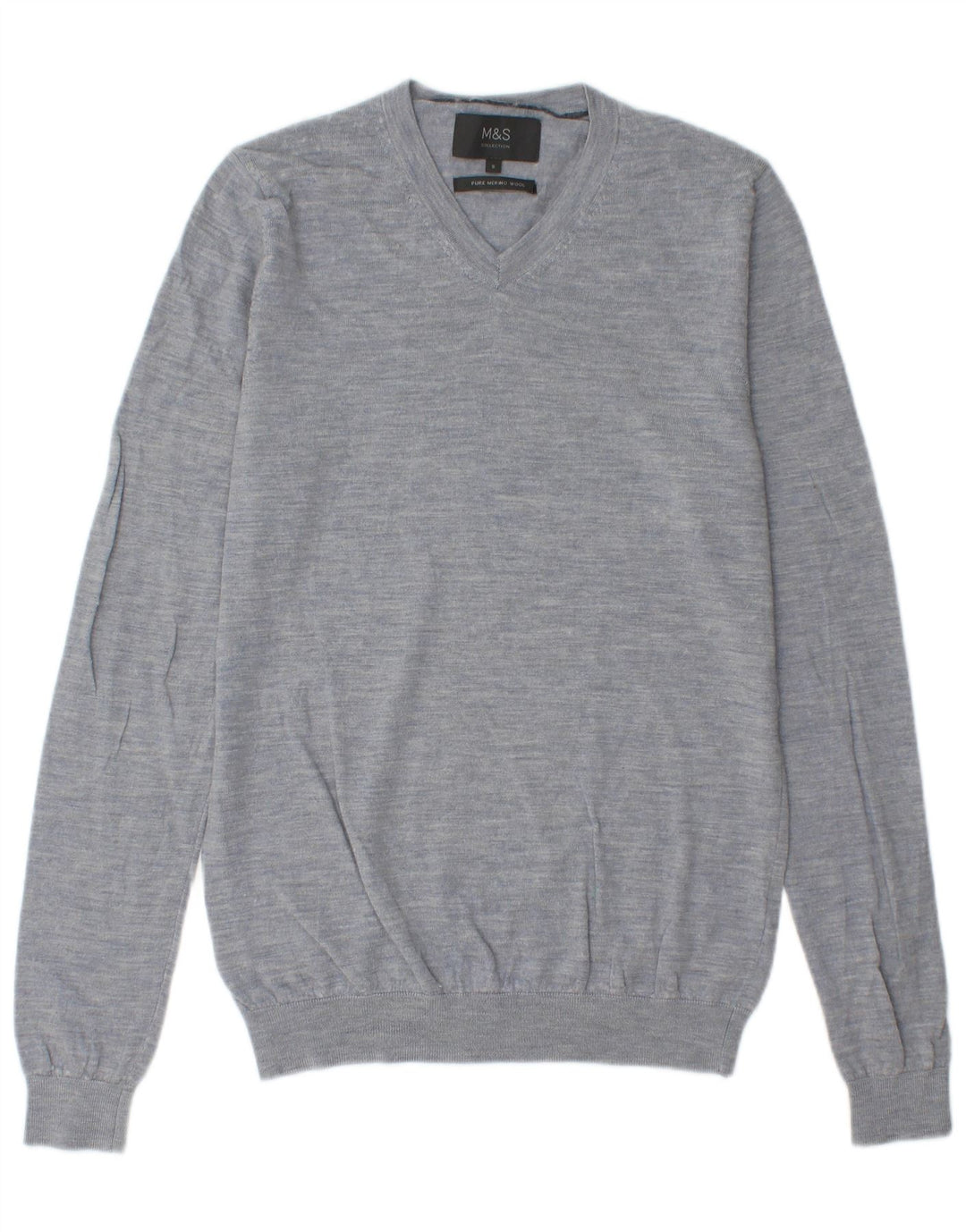 Marks & Spencer Herre V-hals sweater Small Blue Flecked Merino Wool