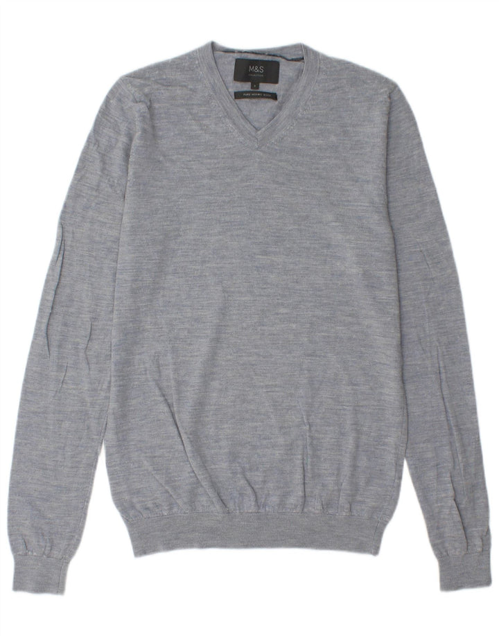 Marks & Spencer Herre V-hals sweater Small Blue Flecked Merino Wool