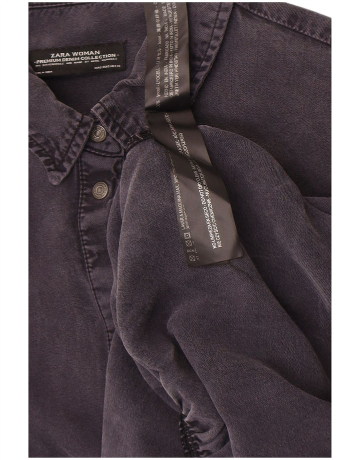 Zara Dame Langærmet Denim Tunika Top UK 10 Lille Sort Lyocell