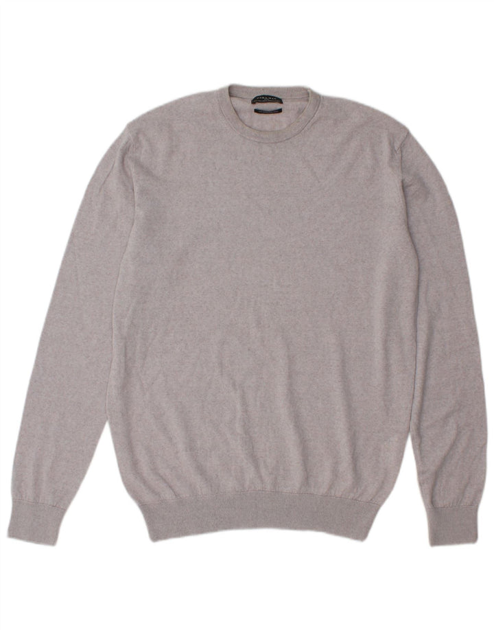 Zara Herre Crew Neck Jumper Sweater Stor Grå Uld