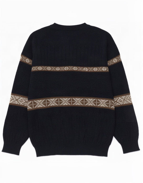Vintage Mens Turtle Neck Jumper Sweater Medium Navy Blue Fair Isle