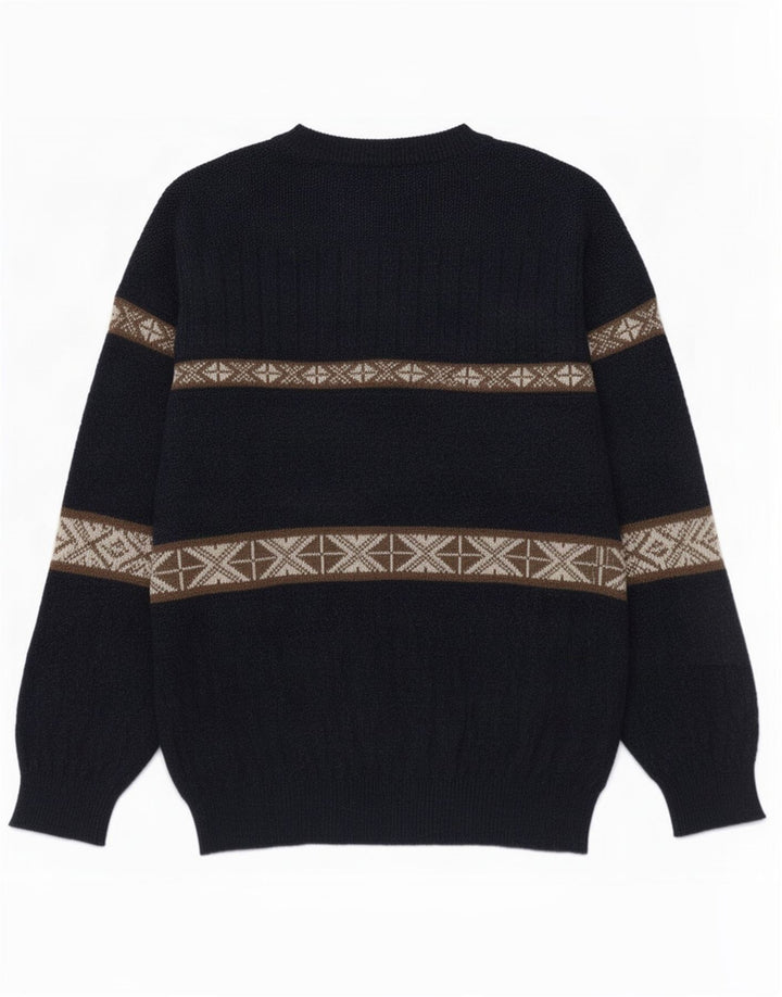 Vintage Herre Turtle Neck Jumper Sweater Medium Navy Blue Fair Isle