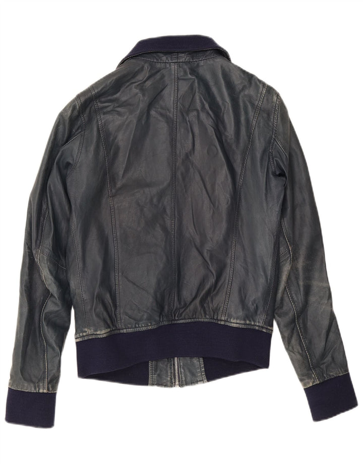 Censured Womens Bomber Læderjakke UK 14 Large Navy Blue Læder