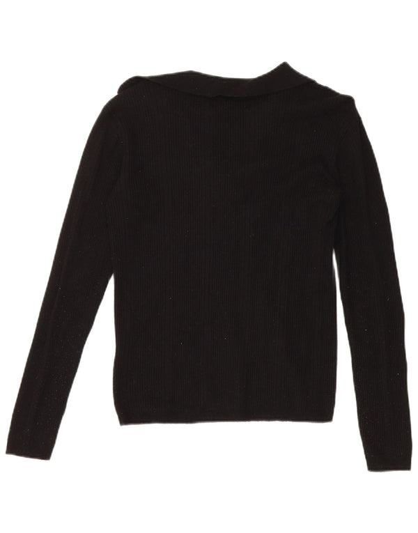 Marks & Spencer Dame Crop Polo Neck Jumper Sweater UK 8 Small Black