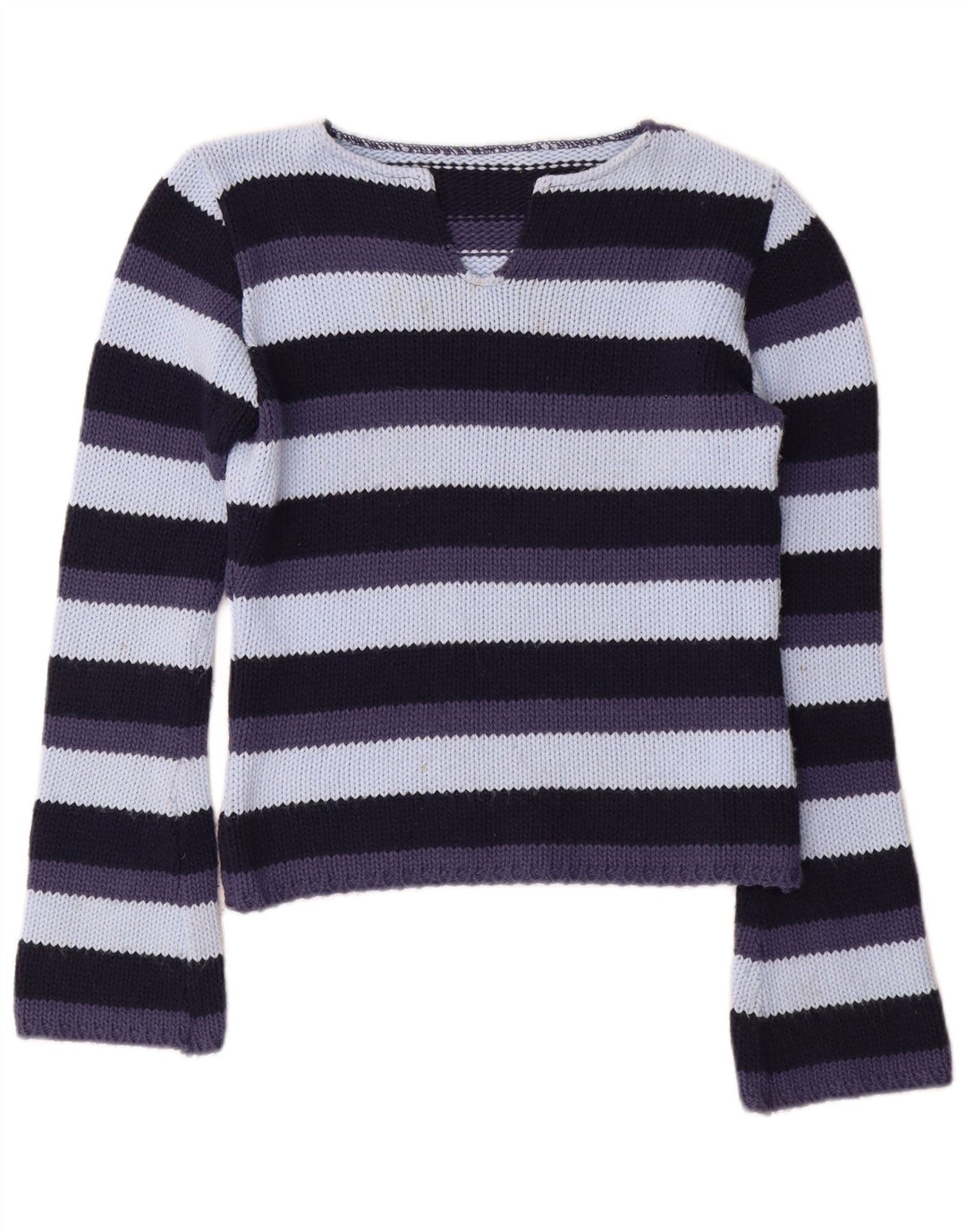 Vintage Dame V-hals Jumper Sweater UK 12 Medium Flerfarvet Stribet