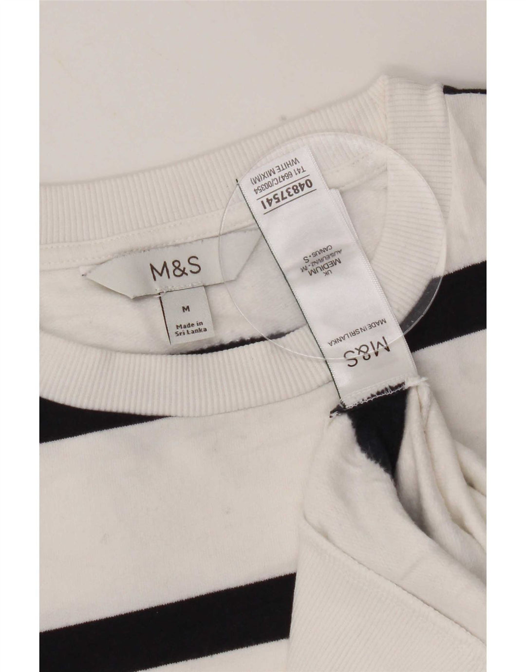 Marks & Spencer Dame Sweatshirt Jumper UK 14 Mellem hvid stribet bomuld