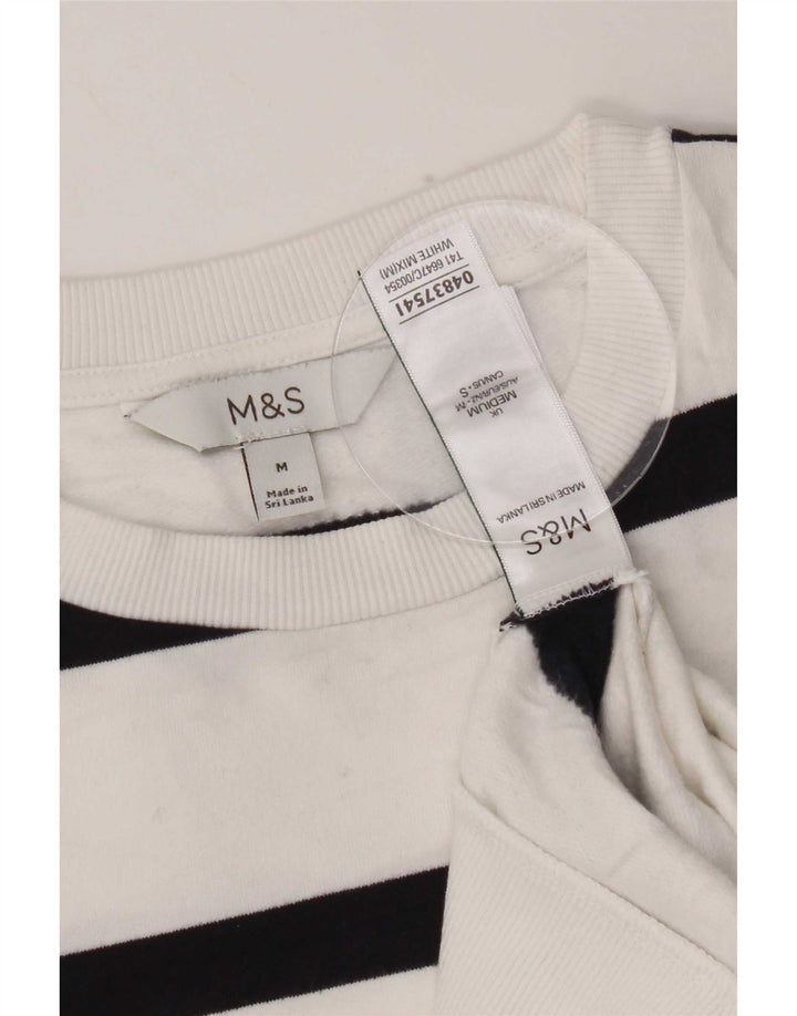 Marks & Spencer Dame Sweatshirt Jumper UK 14 Mellem hvid stribet bomuld