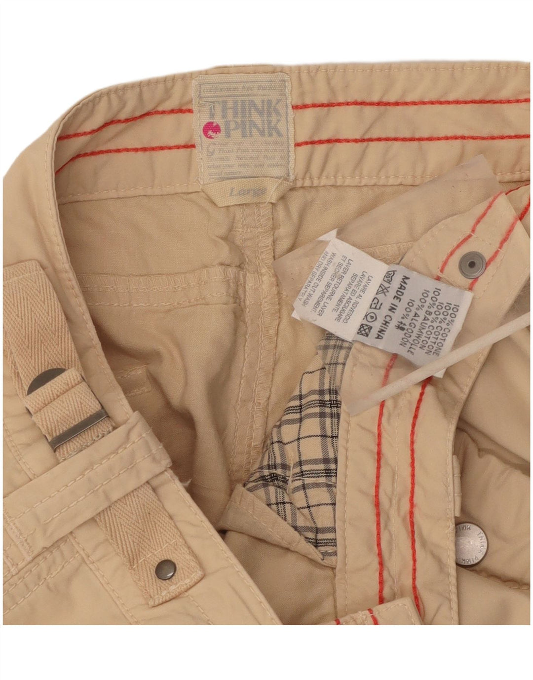 Tænk Pink Dame Straight Cargo Bukser Large W34 L28 Beige Bomuld