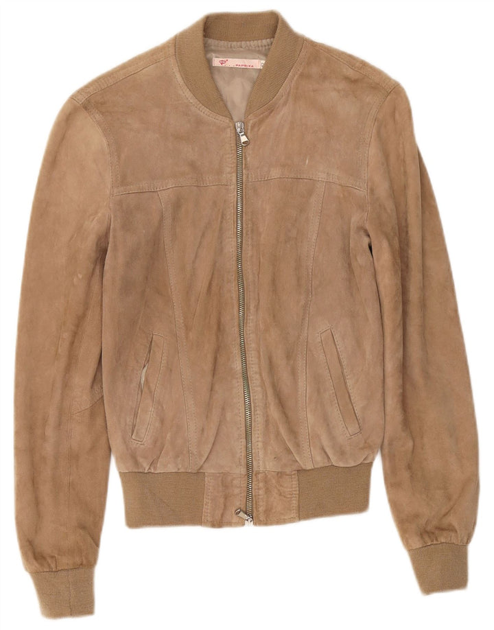 Vintage Dame Ruskind Bomber Jacket IT 42 Medium Beige Læder
