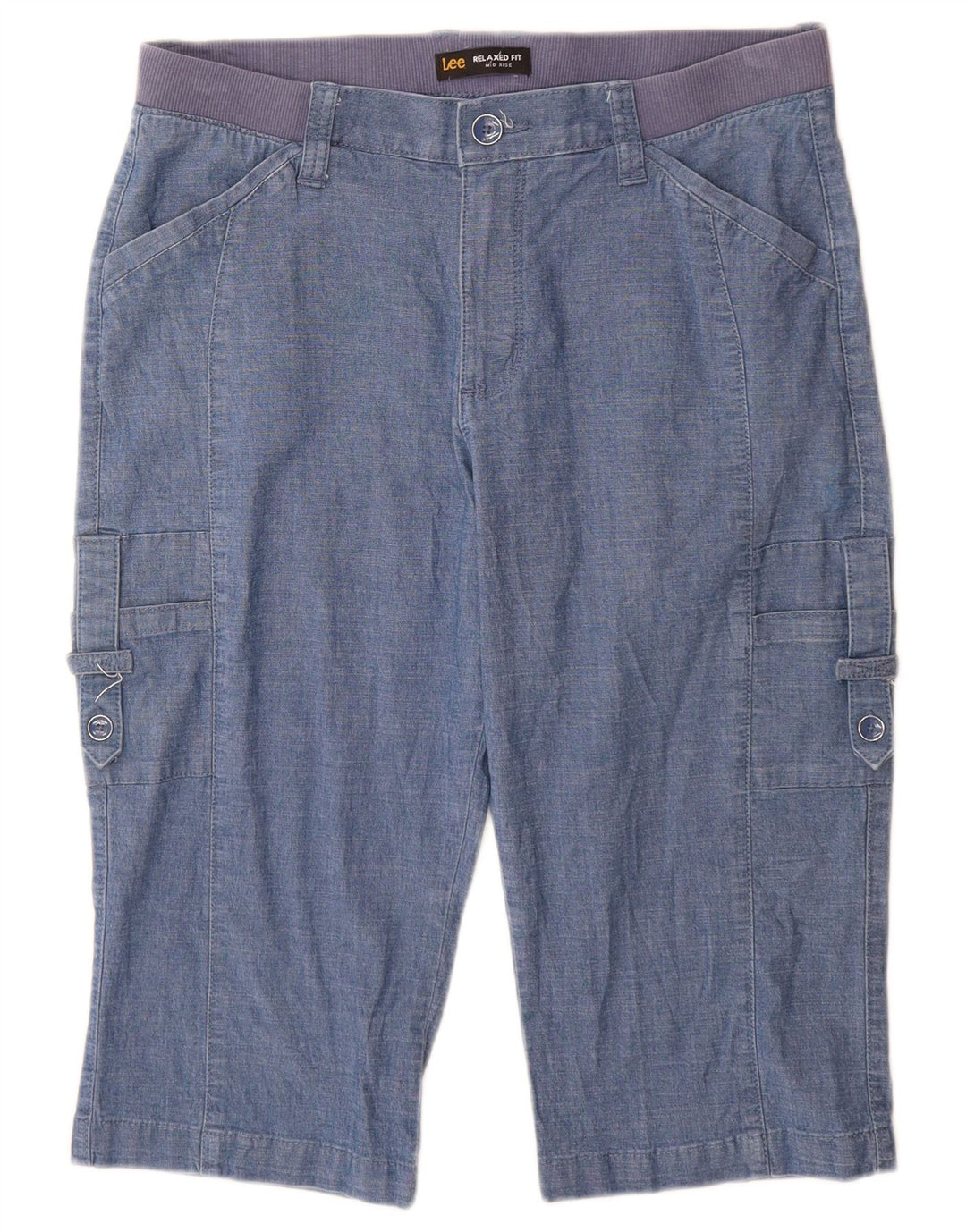 Lee Womens Bermuda Mid Rise Cargo Shorts US 10 Large W30 Blue Cotton