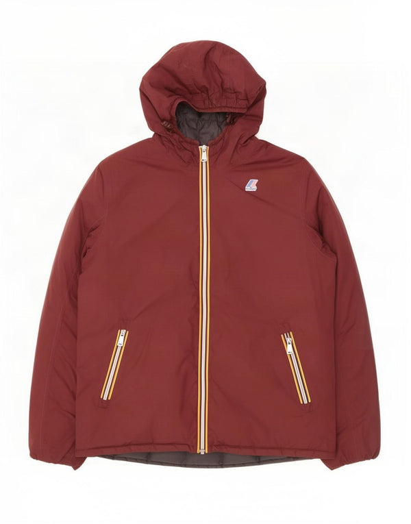 K-Way Herre Hooded Windbreaker Jacket UK 40 Large Maroon Polyamid