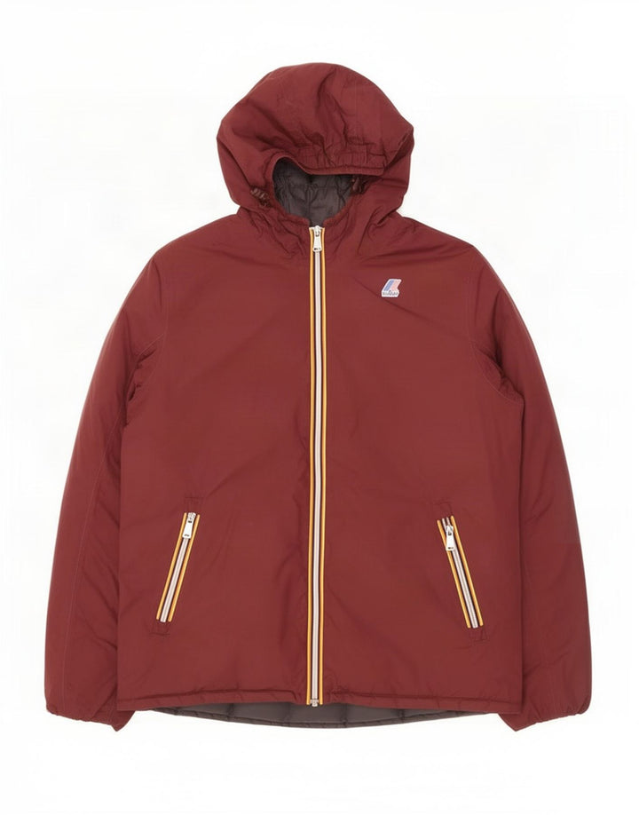 K-Way Herre Hooded Windbreaker Jacket UK 40 Large Maroon Polyamid