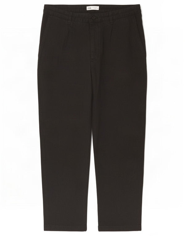Zara Herre Lige Chinobukser EU 44 Large W34 L29 Sort Bomuld