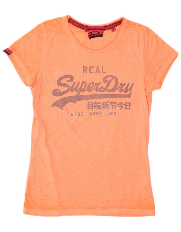 Superdry Grafisk T-shirt top til kvinder UK 14 Stor orange bomuld