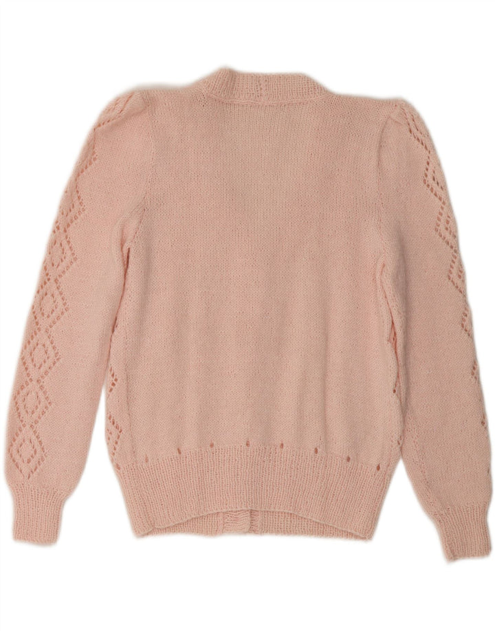 VINTAGE Dame Cardigan Sweater UK 10 Small Pink Argyle/Diamond