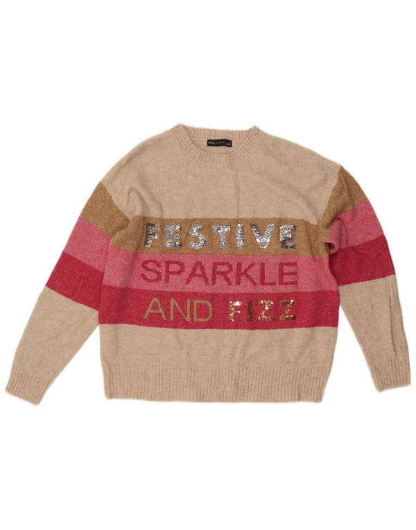 MARKS & SPENCER Dame sweater med rund hals DK 14 Medium Beige
