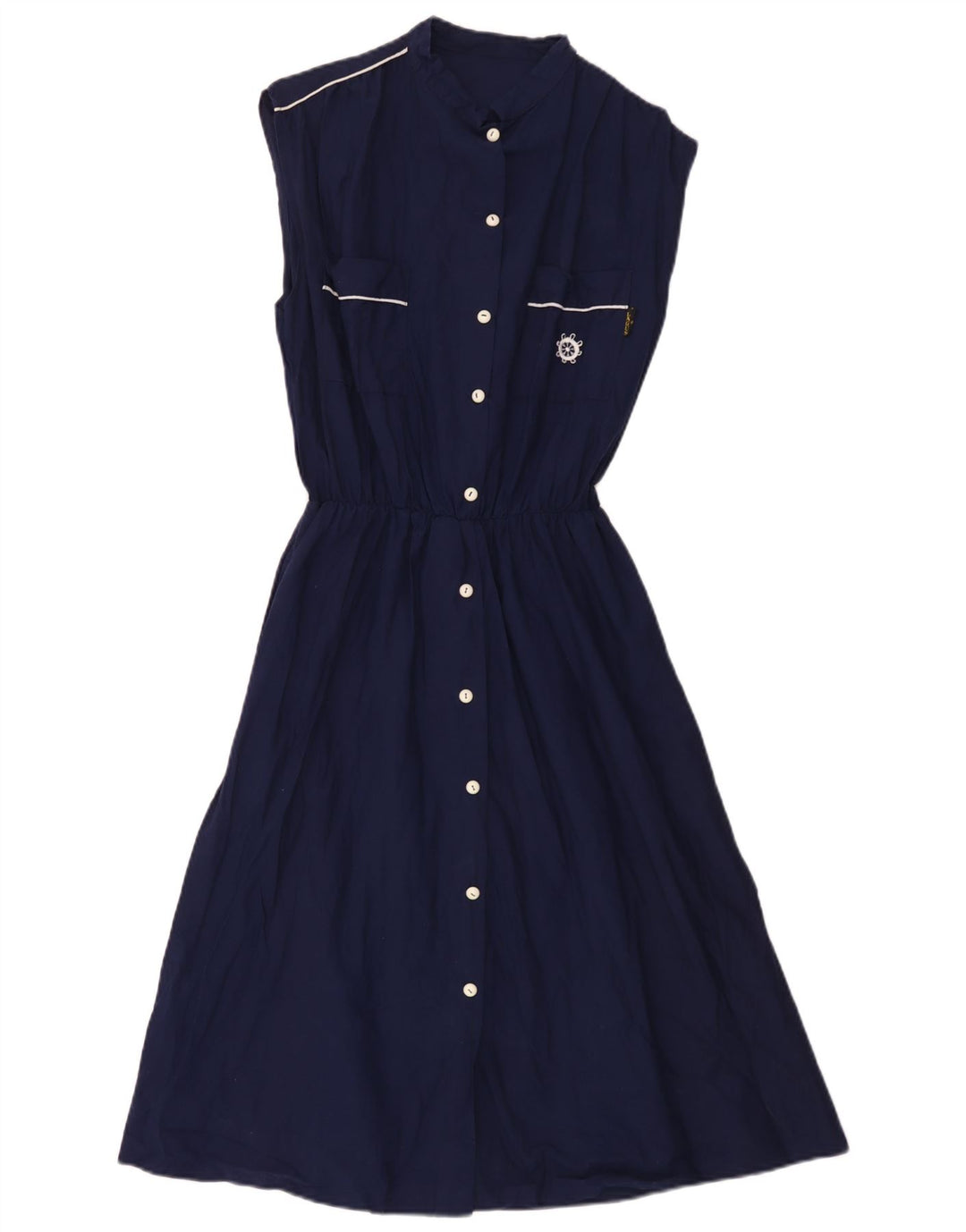 Vintage ærmeløs maxikjole til kvinder UK 12 Medium Navy Blue