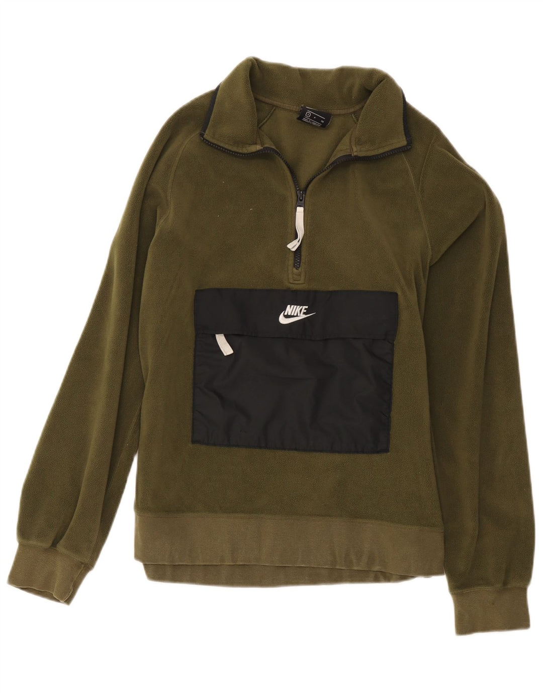 Nike Fleece Jumper med lynlås til kvinder UK 10 Small Khaki Colourblock Polyester