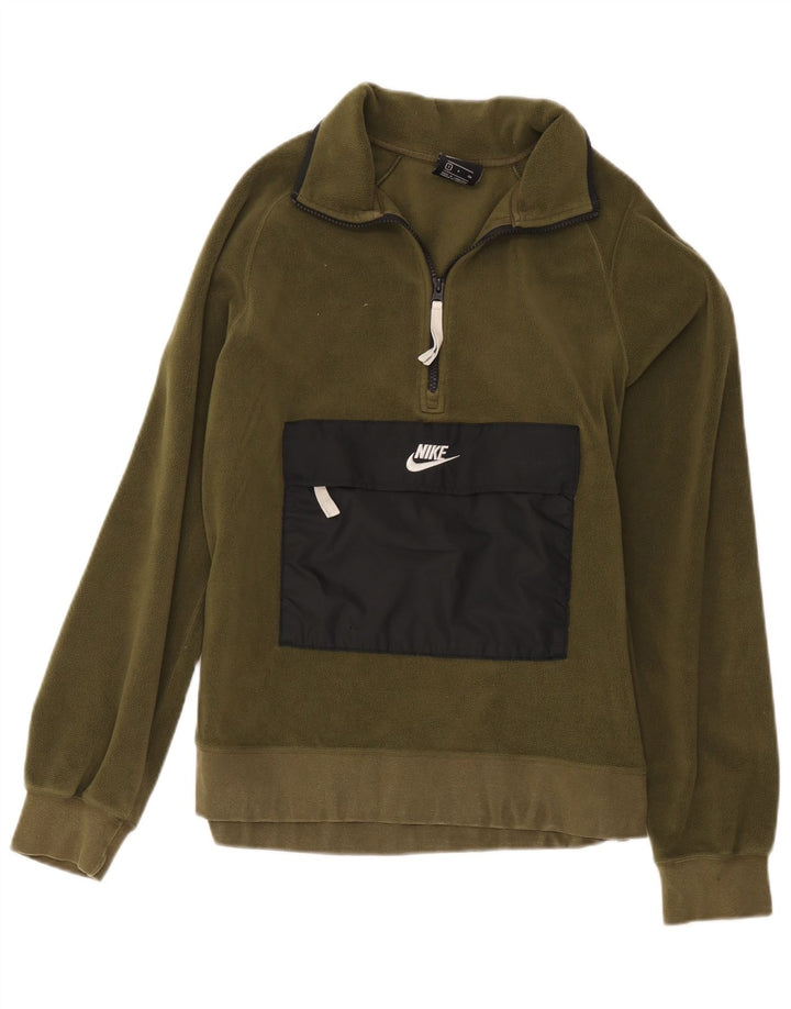 Nike Fleece Jumper med lynlås til kvinder UK 10 Small Khaki Colourblock Polyester