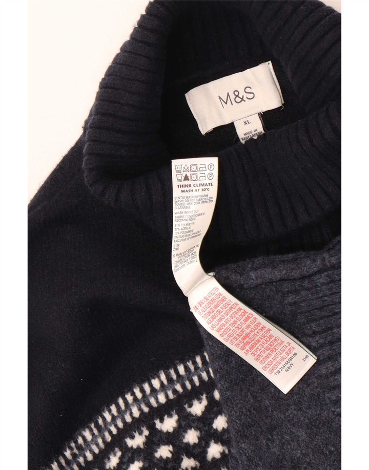 Marks & Spencer Herre rullehals sweater XL marineblå geometrisk