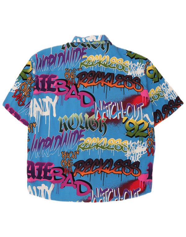 VINTAGE Herre Oversized grafisk kortærmet skjorte lille blå farveblok
