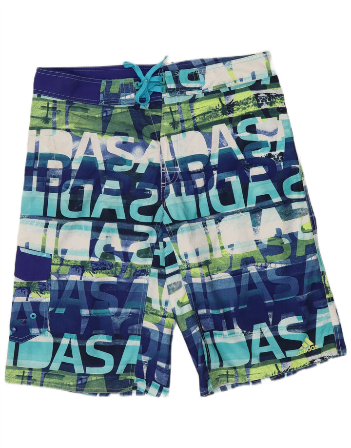 Adidas Herre abstrakt mønster grafiske svømmeshorts store blå polyester