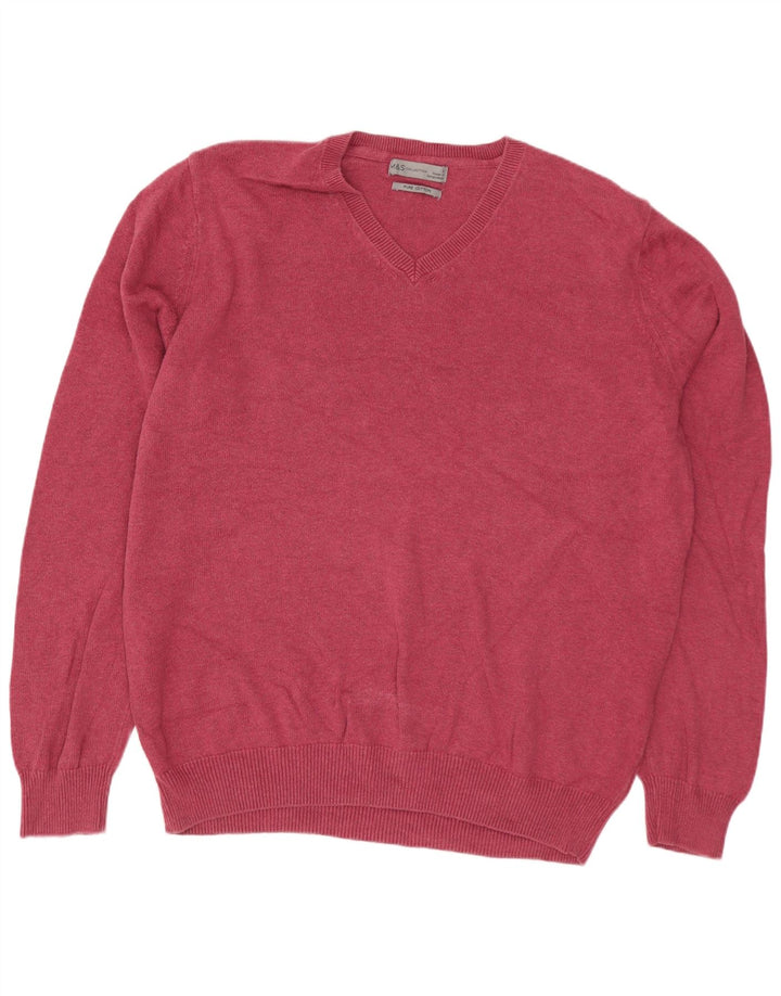 MARKS & SPENCER Herre V-hals sweater Stor Pink Bomuld