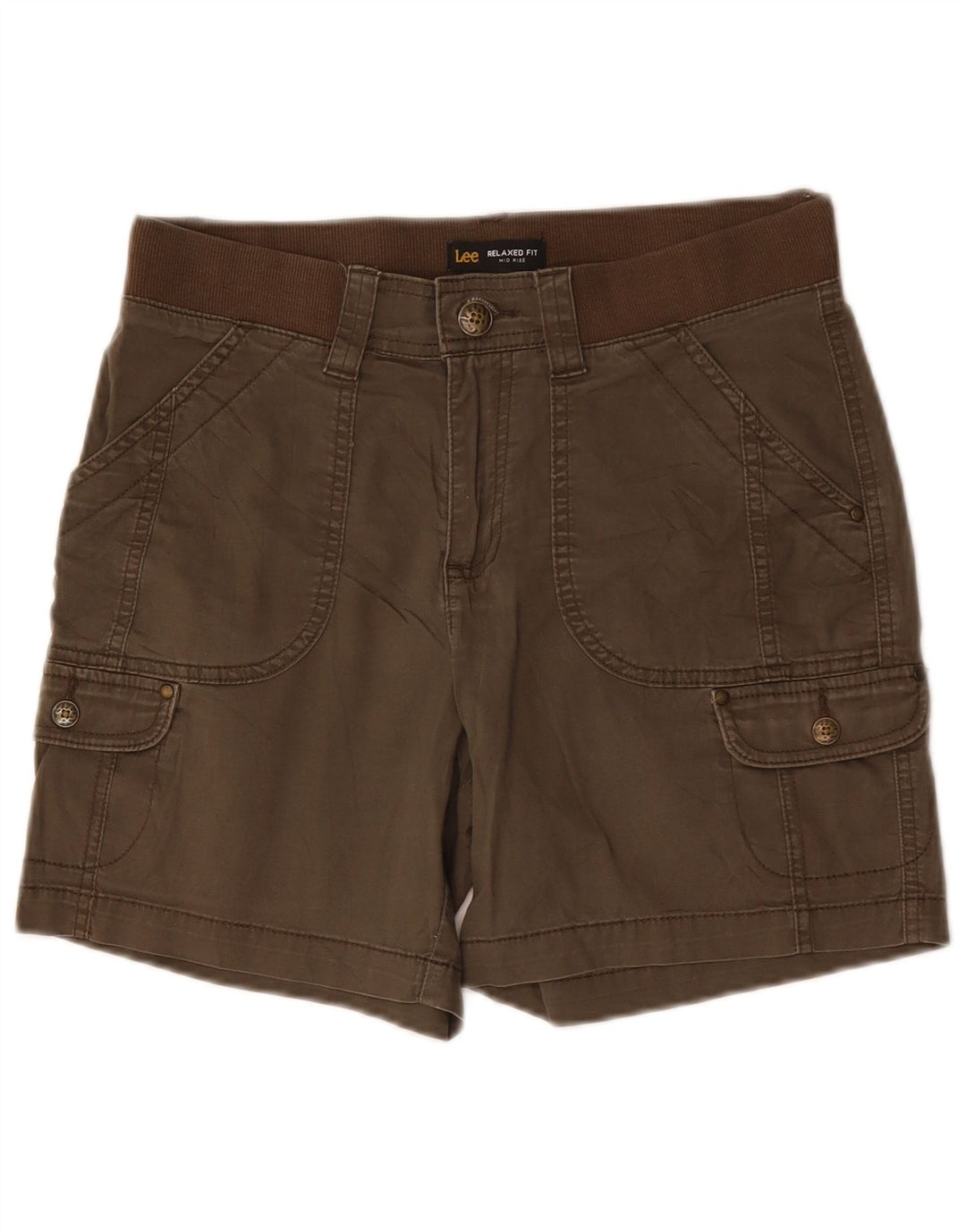 LEE Dame Mid Rise Relaxed Fit Cargo Shorts US 6 Medium W30 Khaki Bomuld