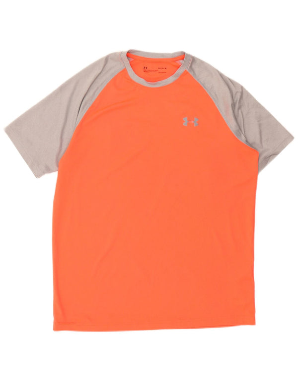 Under Armour Herre Heat Gear T-Shirt Top Medium Orange Colourblock Polyester