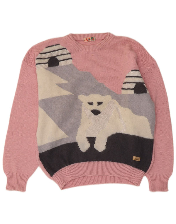 Silvy Womens grafisk rund hals sweater IT 44 Medium Pink Colourblock