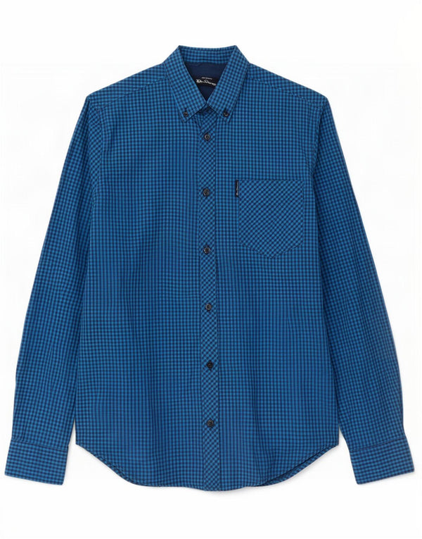 Ben Sherman herreskjorte lille blå Gingham bomuld