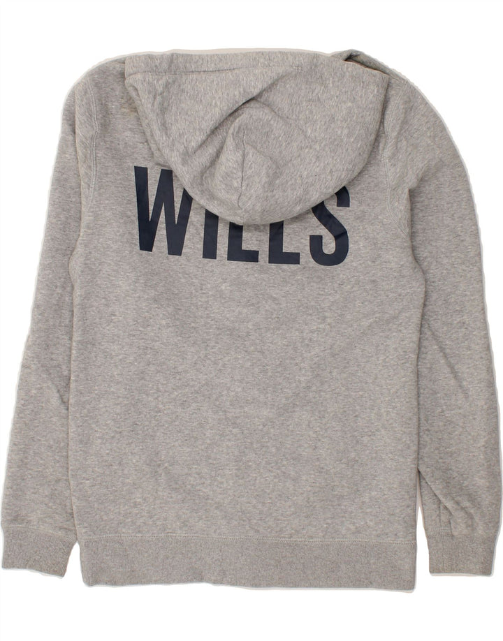 JACK WILLS Mens Graphic Zip Hoodie Sweater Small Grey Cotton Vintage Jack Wills and Second-Hand Jack Wills from Messina Hembry 