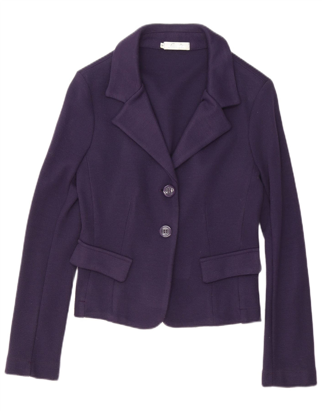 Vintage damestrikket 2-knaps blazerjakke UK 10 Lille lilla polyester