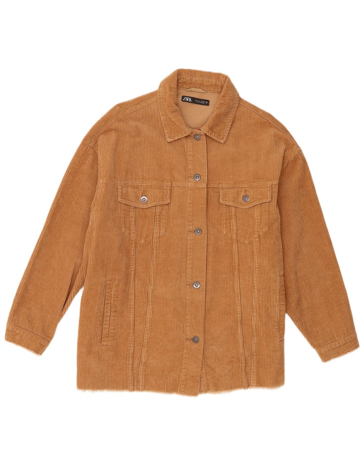 Zara Dame Oversized Corduroy Jacket UK 16 Stor Beige Bomuld